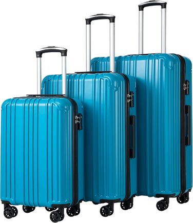 Валіза COOLIFE з жорстким корпусом, ручна поклажа, легкий PC+ABS, TSA-замок, 4 колеса, бірюзова, набір валіз для подорожей