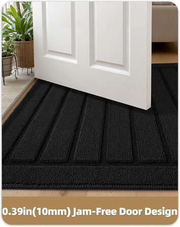 Килимок для дому COLOR&GEOMETRY 44x76 см – чорний, машинного прання, протиковзкий, вбираючий, мінімалістичний дизайн для входу, порогу та коридору