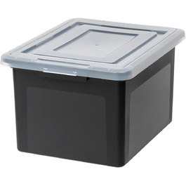 Iris Ohyama 30L Plastic Storage Boxes with Lid, 6 Large Stackable Boxes, BPA-Free, Laundry, Office, USB-M, - L42 x W35.5 x H26.5 cm (Black, 45L / 4-Piece Set)