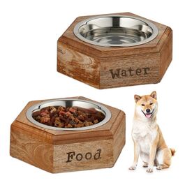 Relaxdays Dog Bowl Set with Wooden Holder
