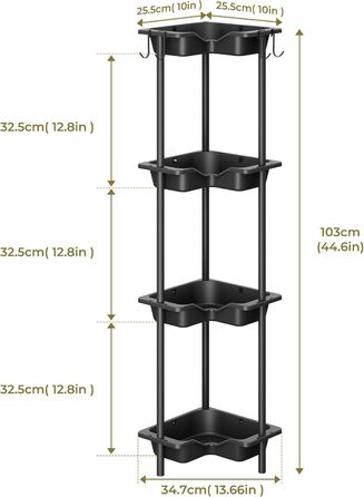 Підставка для душу OriwarE без свердління, 4 полиці, з металу та пластику, з гачками, чорна, для ванної кімнати