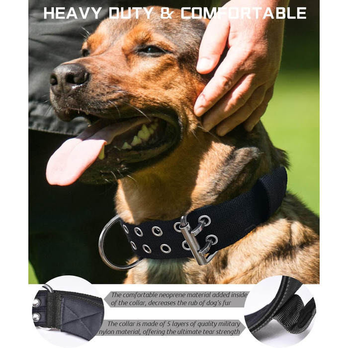Dog Collar for Large Dogs - 5 cm Wide Collar with Handle for Extra Large Dog Breeds, Black, Soft Padded Neoprene Nylon Dog Collar for Large Dogs Big Dog Collar 56-66cm