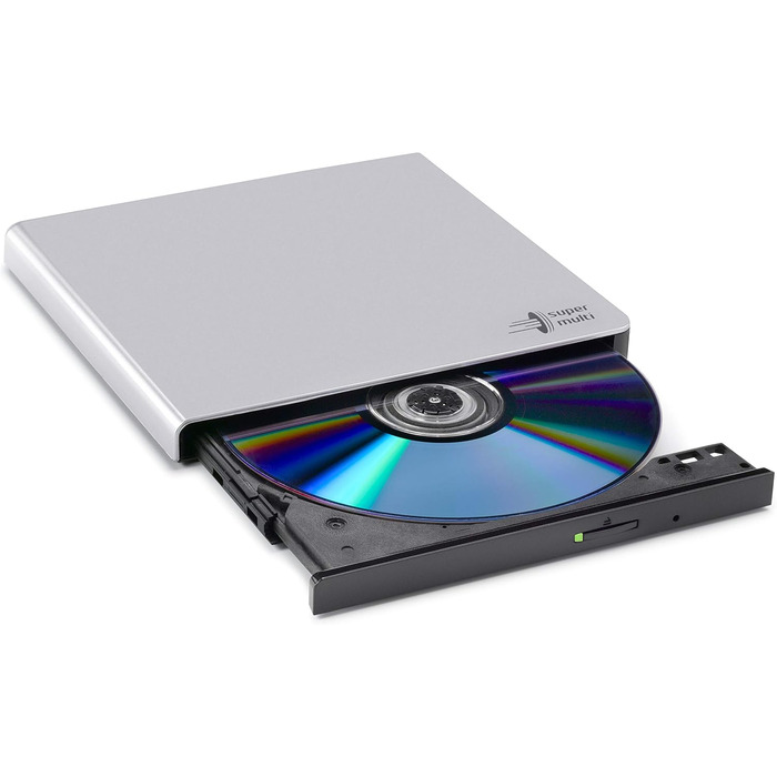 Зовнішній DVD-привід Hitachi-LG GP57, портативний Slim DVD-плеєр та записник для ноутбука та ПК, USB 2.0, сумісність з Windows та Mac OS, швидкість 8x, сріблястий