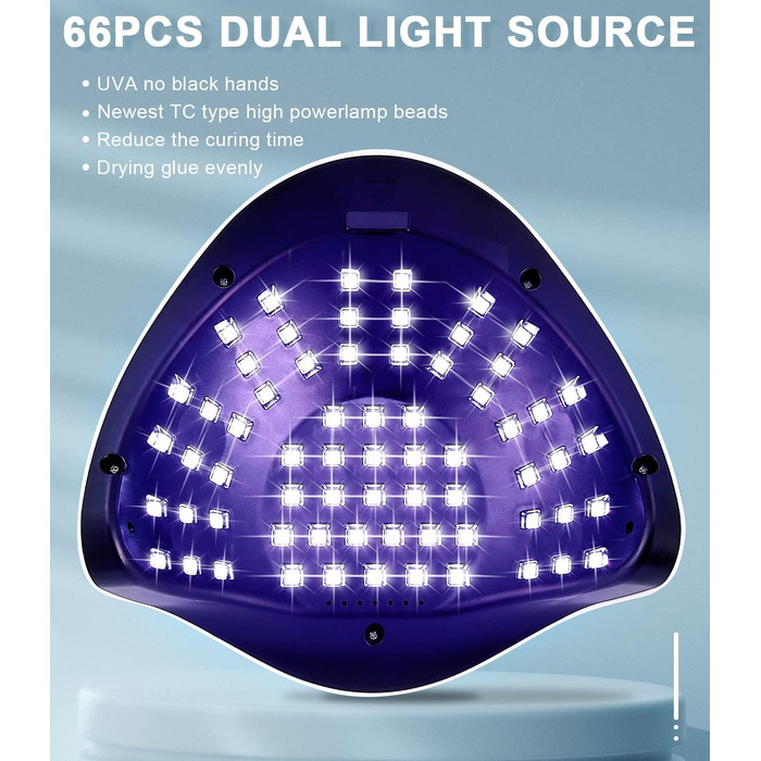 LED лампа для гель-лаку 280W з 66 LED, професійна для швидкого сушіння нігтів з таймером, LCD дисплеєм та сенсором для пальців та нігтів, підходить для гель-лаку та шелаку