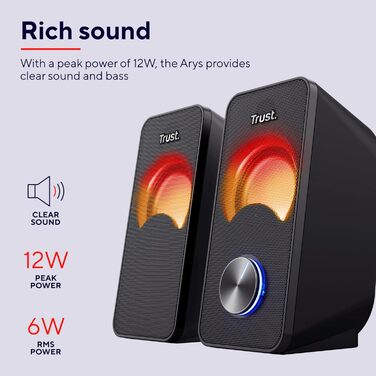 Комп'ютерна акустика Trust Arys 2.0: 28 Вт, USB, AUX, RGB, для ПК, ноутбука, смартфона