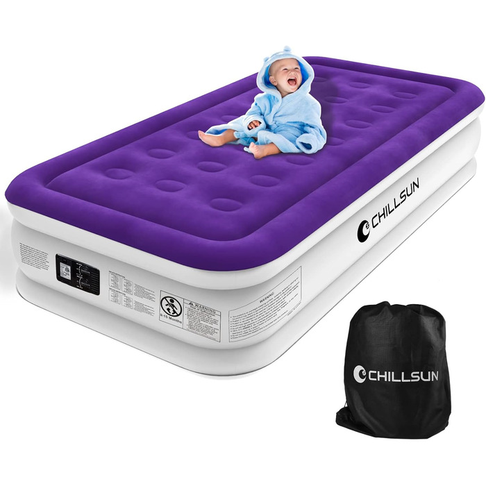 Надувний матрац CHILLSUN 190x100x40 см з вбудованим насосом. Самостійно надувний, для дому, гостей, кемпінгу та подорожей. Односпальний/Twin матрац 41 см