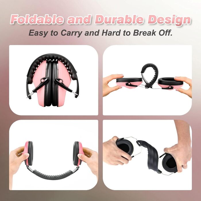 Дитячий захист вух: навушники від шуму, комфортні, складні, для школи, аутизму, сну, навчання, ADHS, феєрверків, концертів (світлорожевий/1 шт.)