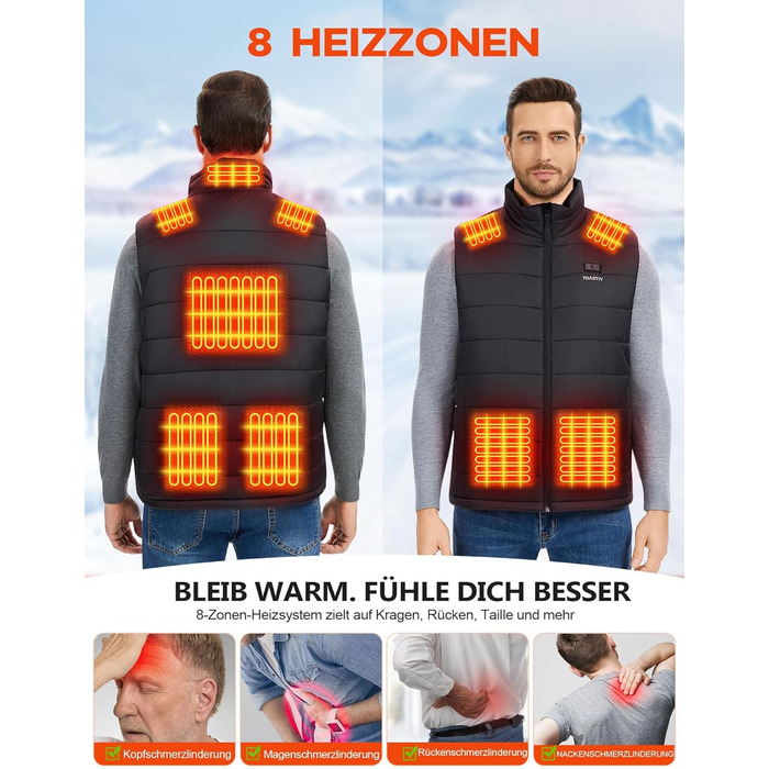 Обогреваемый жилет для мужчин с PowerBank 18400mAh, жилет з 8 зонами обігріву, чорний, L