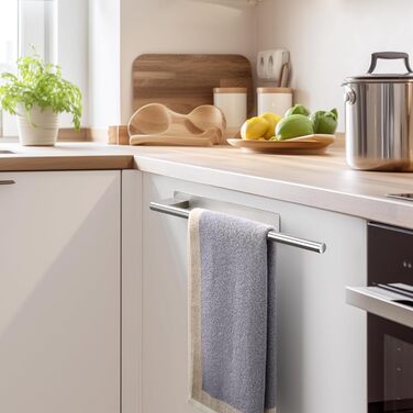 Тримач для рушників без свердління, на клейкій основі, 28 см, нержавіюча сталь, сріблястий, для ванної кімнати та кухні