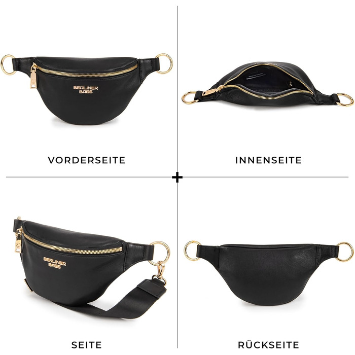 Чоловіча/Жіноча сумка через плече Berliner Bags Preiu Bauchtasche, шкіряна поясна/бананка (Чорний / Золотий, M)