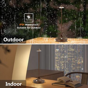 Набір з 2-х бездротових LED настільних ламп Hapfish з акумулятором, диммер, алюміній, водонепроникні, для дому, тераси, ресторану (Коричневий)