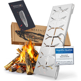 Bärenstahl Stainless Steel Salmon Grill Plank with Holder - Fireproof for Fire Pits & Charcoal Grills - Made in Germany