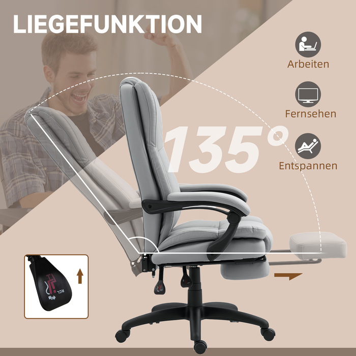 Vinsetto Adjustable Swivel Chair with Footrest, Headrest, Massage Function, Faux Leather, 68.5x68.5x113-121cm