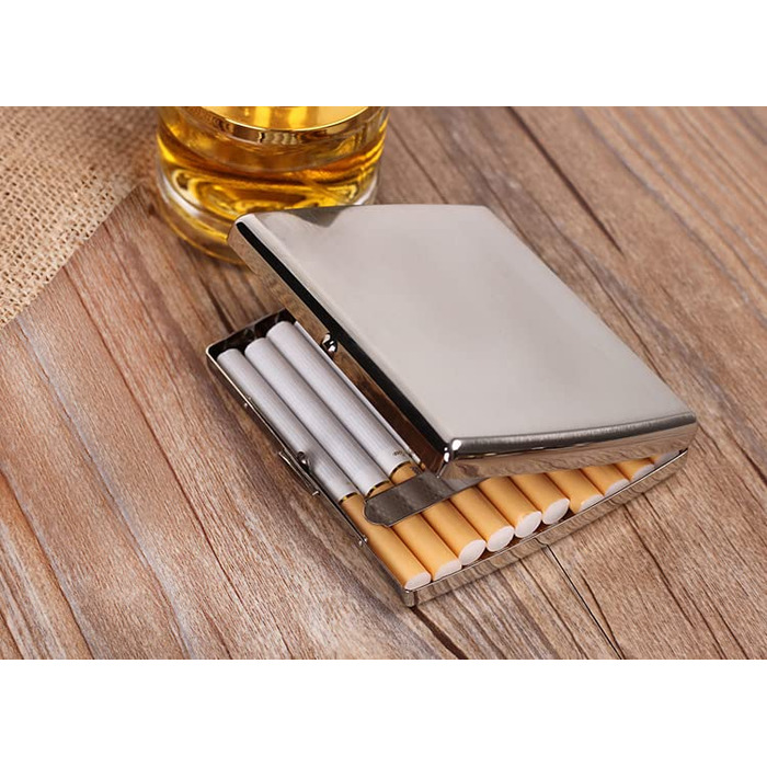 Металеве тютюнотримач для 20 сигарет з гравіюванням та дизайном для чоловіків та жінок, срібляний