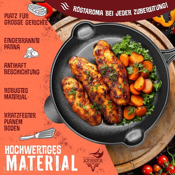 Чавунна сковорода-гриль KESSER® для індукції, газу, духовки, вугілля 26 см з захисними ручками, кулінарною книгою та очисником для кілець