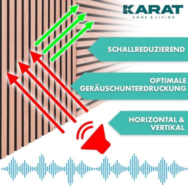 Акустичні настінні панелі KARAT з натурального шпону червоного дуба (Red Oak), ламелі з дерева та фетру для шумоізоляції та звукопоглинання, 118 x 60 см