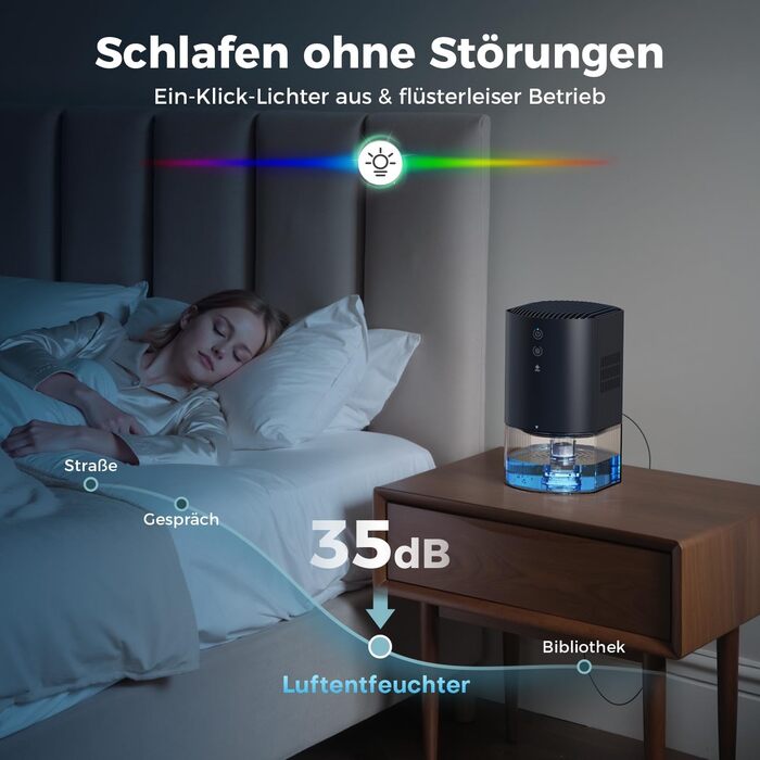 Електричний осушувач повітря AROEVE 990мл з 7-кольоровим підсвічуванням, автоматичним вимкненням та захистом від пролиття - для дому, шафи, ванної кімнати та кухні