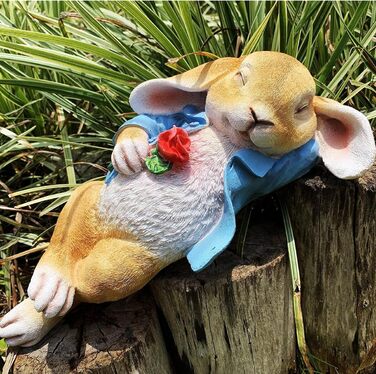 iRonrain Garden Statues Rabbits, Fantasy Bunny Outdoor Art Décor Animal Figures Ornament for Thanksgiving Day, Christmas Statue Decorations for Garden Yard Lawn Indoor Sculpture (Blue)