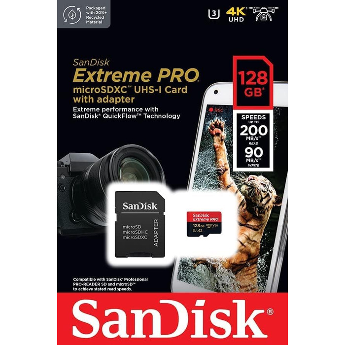 Карта пам'яті SanDisk Extreme PRO microSDXC 128GB UHS-I A2 V30 Class 10 (200 МБ/с) з адаптером та RescuePRO Deluxe, 2 шт. в упаковці