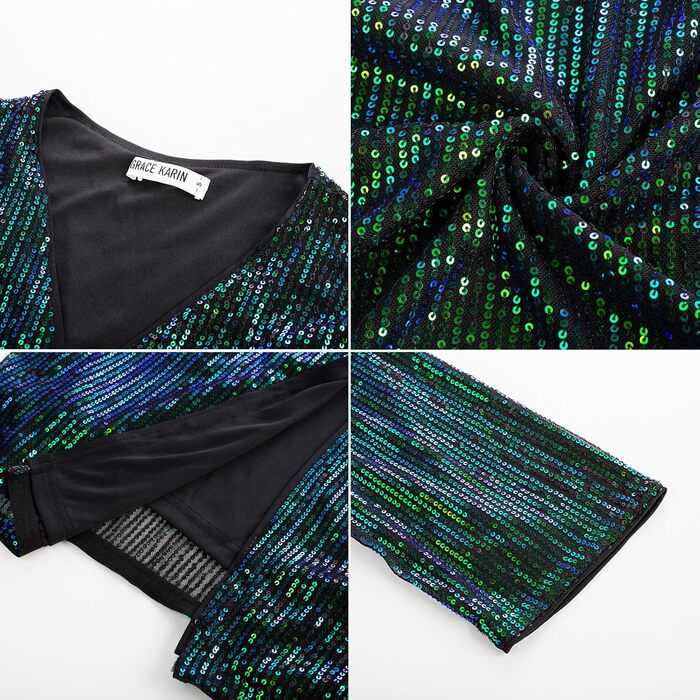 Кардиган Grace Karin жіночий оксамитовий з паєтками, 3/4 рукав, блакитно-зелений (S)