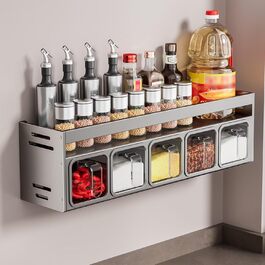 Стильна підставка для спецій з 5 сірими баночками: настільна, настінна, без свердління