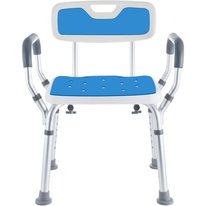 Safe Age® Shower Stool with Removable Backrest and Armrests - Non-Slip - Height Adjustable - Shower Stool for Seniors