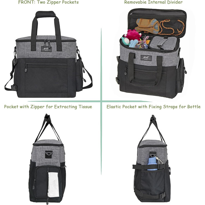 Сумка для собак Wolt: переносна сумка для подорожей з набором мисок та контейнерами, сірого кольору