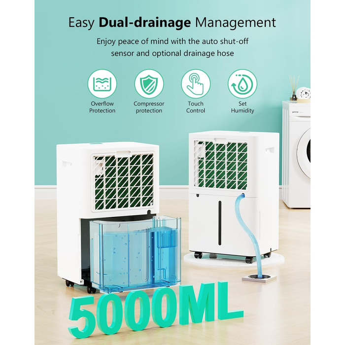 Електричний осушувач повітря для дому, квартири, підвалу. Тиха робота, 3 режими, таймер 24г, автоматична відтавлювання, 20л/день