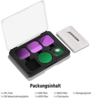 Набір фільтрів ND NEEWER (4 шт.) + лінза збільшення 15x для GoPro Hero 13/12/11/10/9: ND8, ND16, ND32, CPL