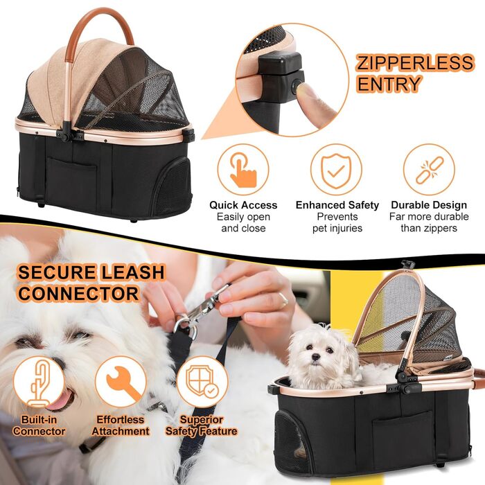 3 в 1 візок для собак з знімним сидінням для подорожей, бутка для собак, переносна сумка, складаний, візок для домашніх тварин, до 20 кг (Хакі)