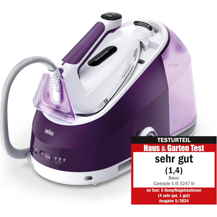 Braun Household CareStyle 5 IS5247 VI Steam Station - Steam Iron with FreeGlide 3D Soleplate, iCare Mode, Vertical Steaming, Detachable 2L Water Tank, 500 g/min Steam Boost, 2400W, Violet