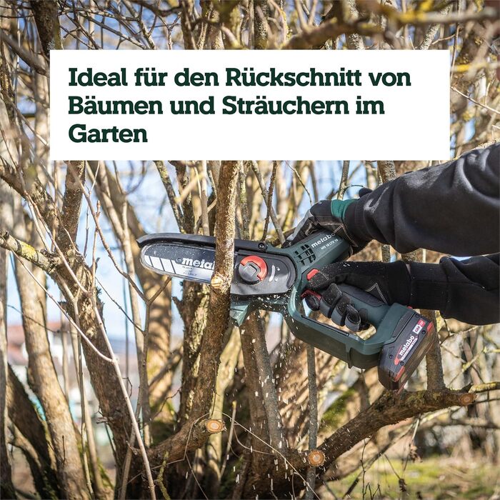 Акумуляторна сукова пила Metabo MS 18 LTX 15, 18В, шина 15 см, для обрізки дерев (без АКБ та зарядного пристрою), CAS сумісна