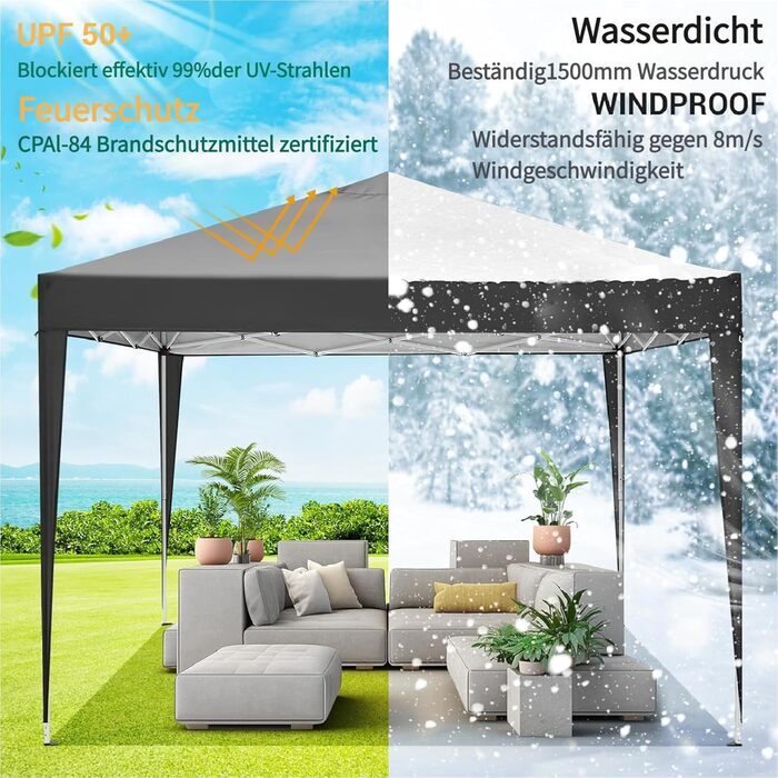 COBIZI Pavilion 3x3 Waterproof Folding Pavilion with 4 Side Panels Outdoor Folding Pavilion Stable UV Protection 50+ Pop-Up Garden Pavilion Party Tent for Outdoors, Garden, Party, Wedding, Market (3x3m Navy Blue)
