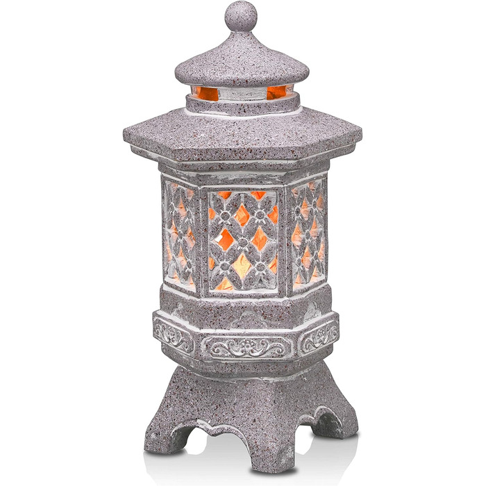 TERESA'S COLLECTIONS Outdoor Garden Decor Japanese Stone Lantern Pagoda Statue Solar Light Resin Garden Figure Zen Garden Decor for Outdoors Patio Yard Gifts for Women