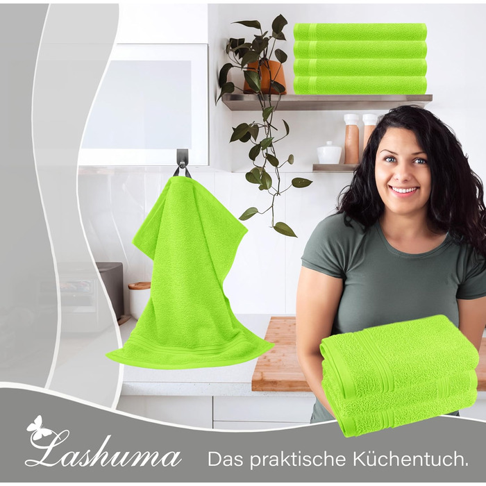 Lashuma 4-Piece Set of Small Kitchen Towels 50x50 cm, Linz Kitchen Towels for Hands Green