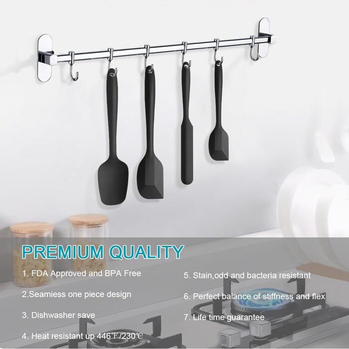 Набір силіконових шпателів Vicloon (4 шт.) для випічки та приготування їжі. Стійкі до високих температур (500°F), гнучкі, антипригарні. Чорний колір.