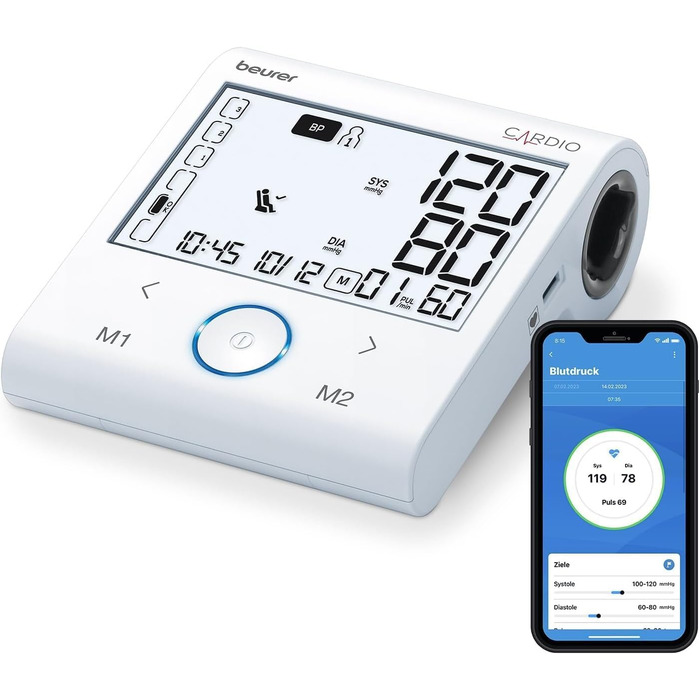 Beurer BM 96 - тонометр з ЕКГ, вимірювання артеріального тиску та пульсу на плечі, для виявлення фібриляції передсердь (AFib) та профілактики інсульту, обхват плеча 22-42 см, з ЕКГ-сенсором та індикатором спокою