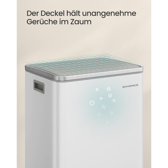 Відро для сміття SONGMICS 50 л, нержавіюча сталь, знімний внутрішній відро, Soft-Close, білий (LTB595E01)