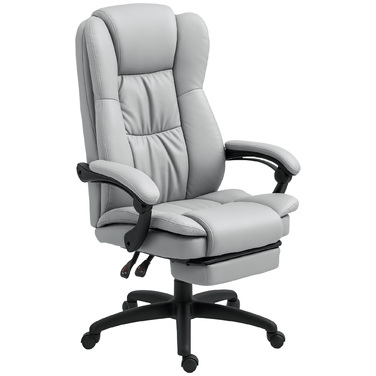 Vinsetto Adjustable Swivel Chair with Footrest, Headrest, Massage Function, Faux Leather, 68.5x68.5x113-121cm
