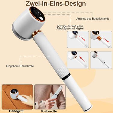 Електричний видальник ворсу 2-в-1 з роликом, 6 лез, 3 швидкості, LED-дисплей, для різних тканин