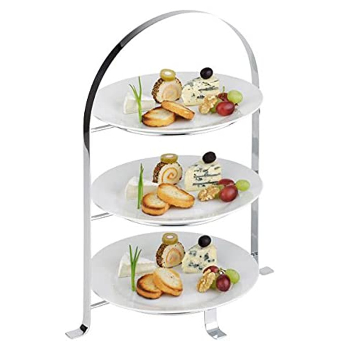 APS Serving Stand - high-quality tiered stand made of chrome-plated metal for 3 plates with a diameter of max. 27 cm - total height 43 cm (plates not included)