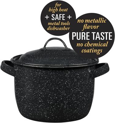 Суповий каструля Granite Ware з кришкою, емальована сталь, 4 л, чорна з крапками