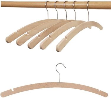 HAGSPIEL Clothes Hangers made of Beechwood, Simple Hangers Raw, 42 cm long, very space-saving, with galvanized screw hook. Made in Austria (EU) (30 pieces, with notches)