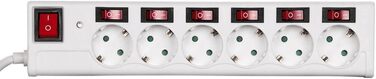 Мережевий фільтр Hama з перенапруженням, 6 розеток, поворот 90°, XL роз'єми, 1.4м кабель, настінний монтаж