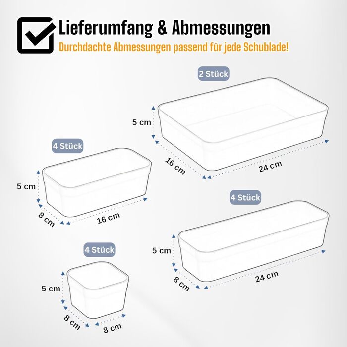 1x Drawer Organizer Set Storage Box One-Piece Adjustable Light Gray