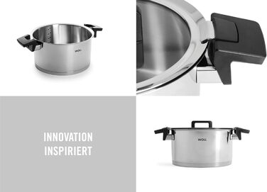 Каструля з кришкою Woll Concept, 24 см, 5,8 л, нержавіюча сталь, для індукції, усіх плит, духовки до 200°C, срібляста