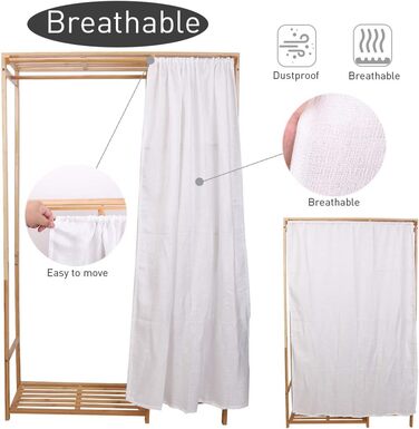 Bamboo Clothes Rack, Coat Stand with Shelves, Laundry Rack with Curtain and Clothes Rail, 90x30x146.6cm