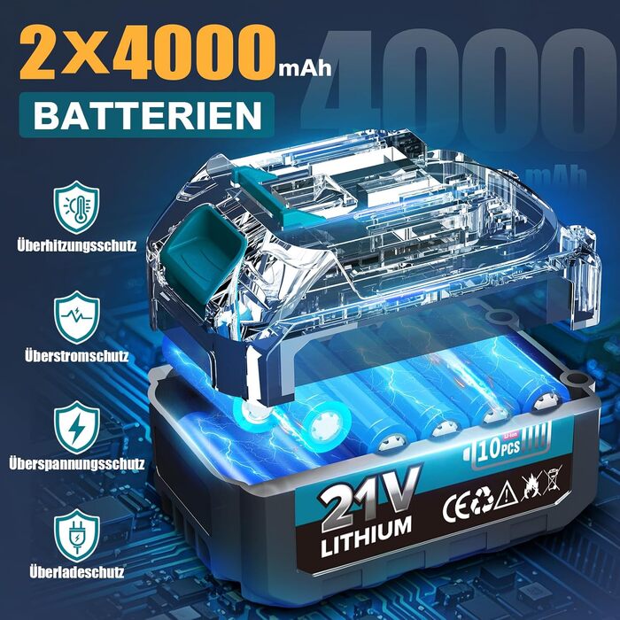 Міні-ланцюгова пила електрична 8 дюймів з 2 акумуляторами 21V 8000mAh, безщітковий двигун 1200W, ручна акумуляторна пила для обрізки гілок та садових робіт (Ceruleanblau)