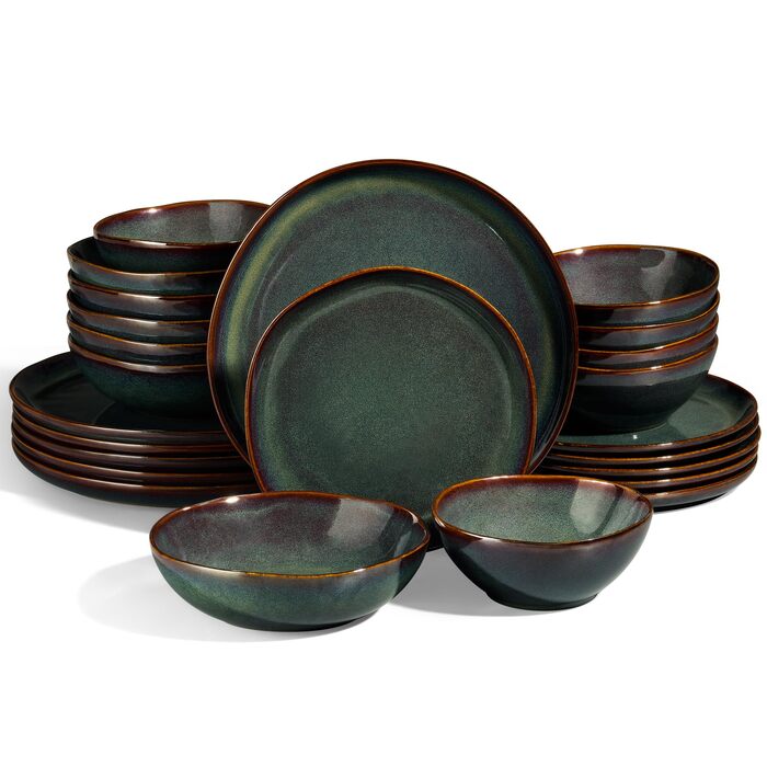 Сервіз Joyfair на 6 осіб, 24 предмети, кераміка, реактивний Tundra Green