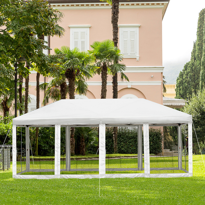 Павільйон Outsunny, розкладний, для саду, Pop-Up, 5,9x2,95x2,5м, сталевий каркас, Oxford-тканина з сіткою, з сумкою для перенесення, кремово-білий, для вечірок та заходів у саду